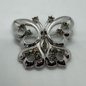 Nina Ricci Silver Butterfly Brooch with Crystal Details